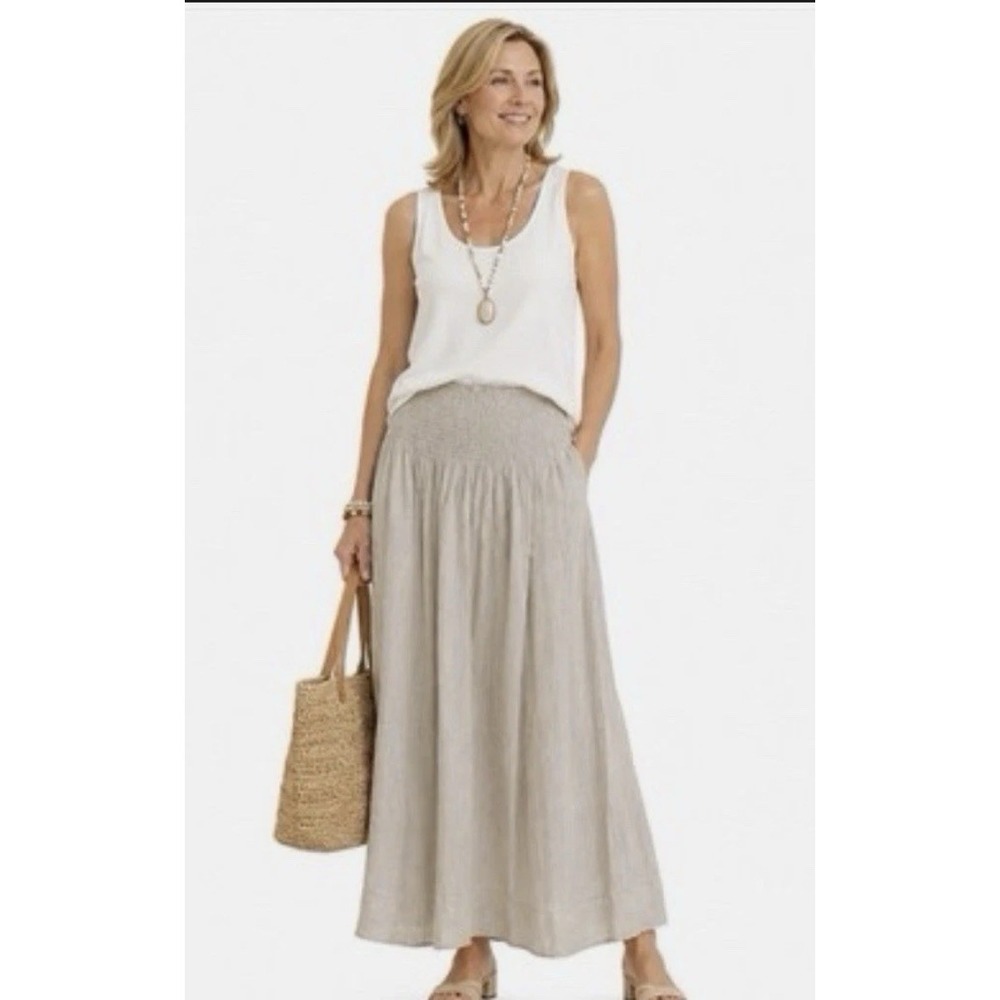 Parker Women's Maxi Skirt Linen Blend Size 8 Beige Smocked Waistband, NWT $109